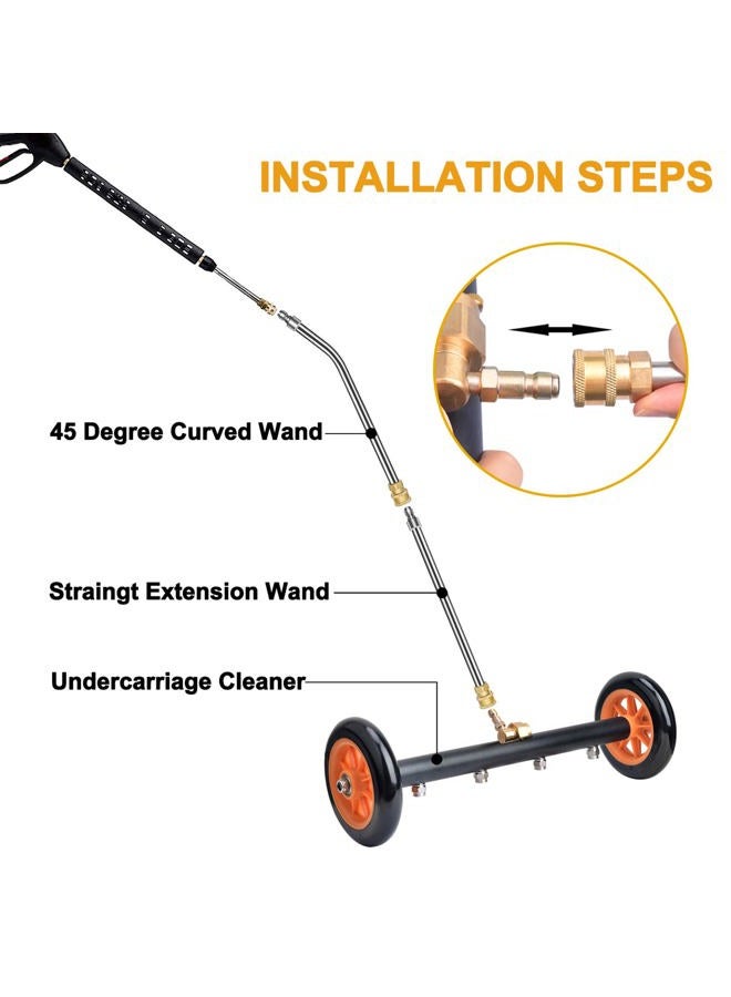 EVEAGE 2-in-1 Undercarriage Pressure Washer Water Broom, 16" Under Car Pressure Washer Attachment with Extensions Wash Mitt, 4000 PSI, Blaze Orange - Image 5