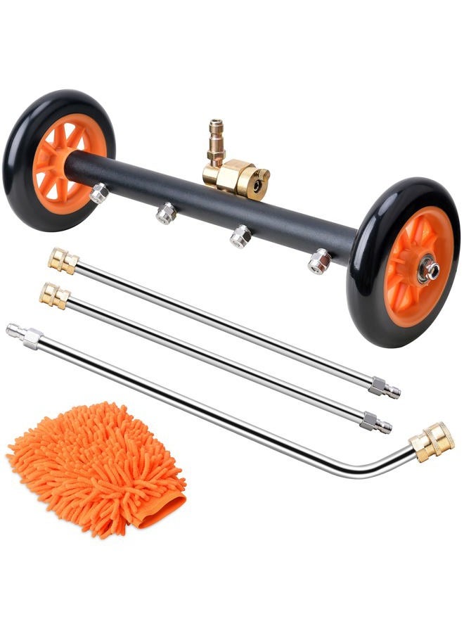 EVEAGE 2-in-1 Undercarriage Pressure Washer Water Broom, 16" Under Car Pressure Washer Attachment with Extensions Wash Mitt, 4000 PSI, Blaze Orange - Image 1