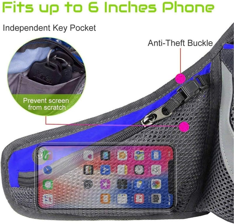 PYFK Running Belt Hydration Waist Pack with Water Bottle Holder for Men Women Waist Pouch Fanny Bag Reflective - Image 3