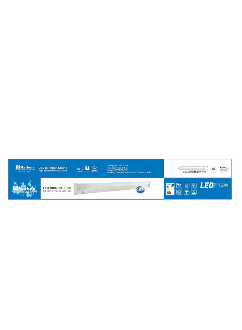 Narken 12W Mirror Light with replaceable LED T8 Tube Daylight Cool white 6500K Power Saving PC unbreakable frosted Plastic Cover and Seamless Bracket with Switch. - Image 3