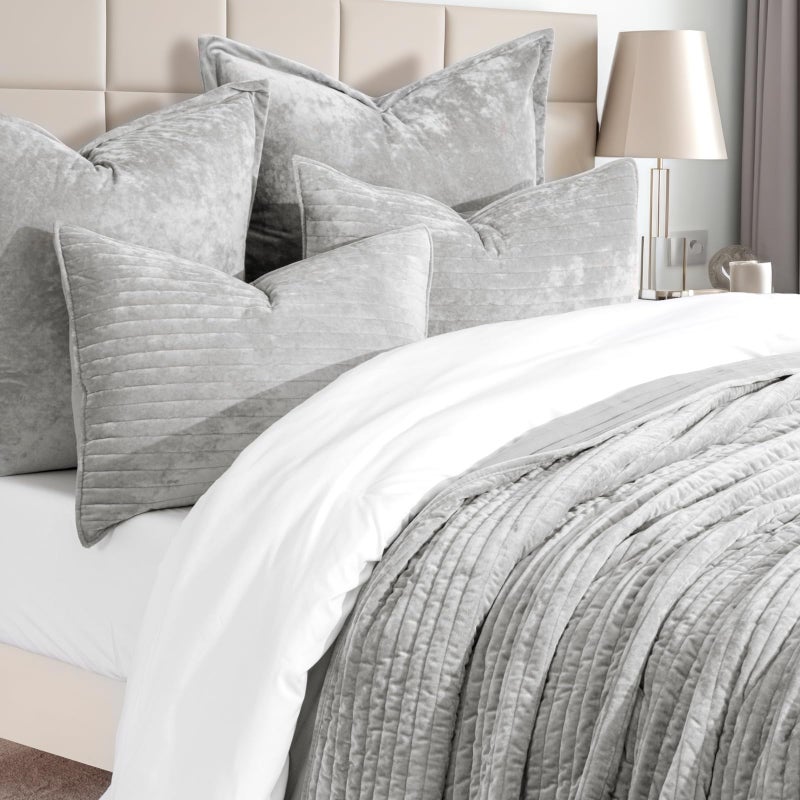 EVERGRACE Velvet Quilt Set Queen Size, Luxurious Soft Striped Channel Bedding Set, Lightweight Velvet Comforter for All Season, Oversized Bedspread Coverlet with 2 Matching Shams, Frost Gray - Image 4