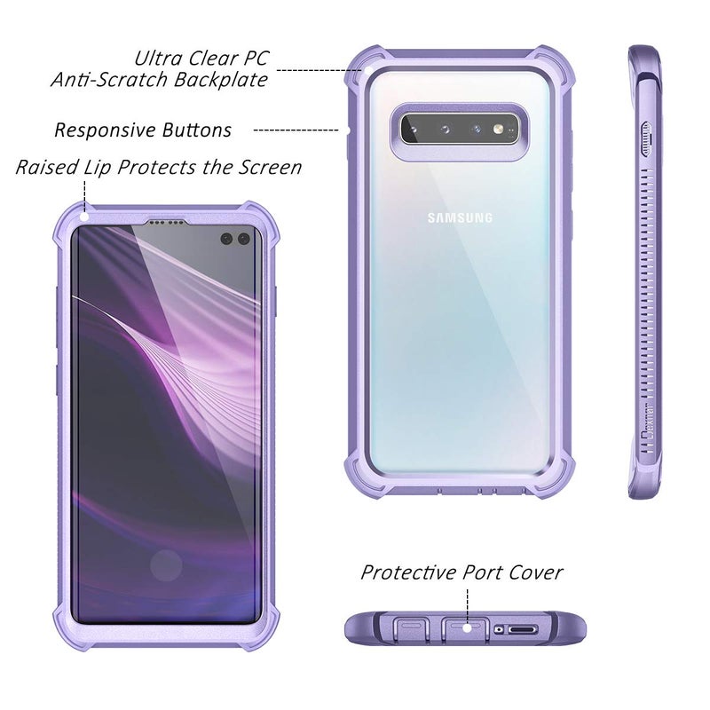 Dexnor Galaxy S10+ Plus Case with Built-in Screen Protector Clear Rugged Full Body Protective Shockproof Hard Defender Dual Layer Heavy Duty Bumper Cover Case for Samsung Galaxy S10 Plus - Purple - Image 3