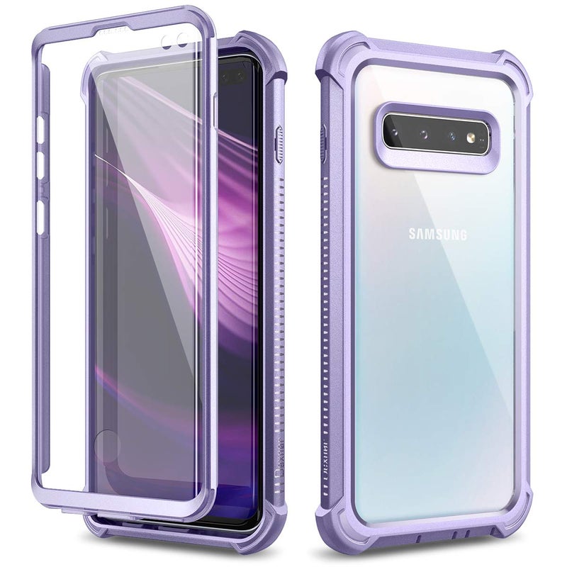 Dexnor Galaxy S10+ Plus Case with Built-in Screen Protector Clear Rugged Full Body Protective Shockproof Hard Defender Dual Layer Heavy Duty Bumper Cover Case for Samsung Galaxy S10 Plus - Purple - Image 1