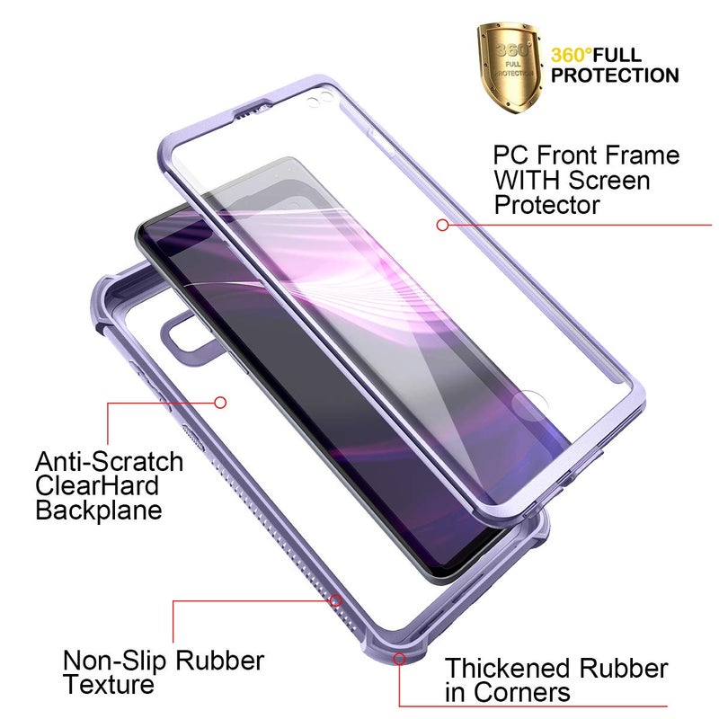 Dexnor Galaxy S10+ Plus Case with Built-in Screen Protector Clear Rugged Full Body Protective Shockproof Hard Defender Dual Layer Heavy Duty Bumper Cover Case for Samsung Galaxy S10 Plus - Purple - Image 4