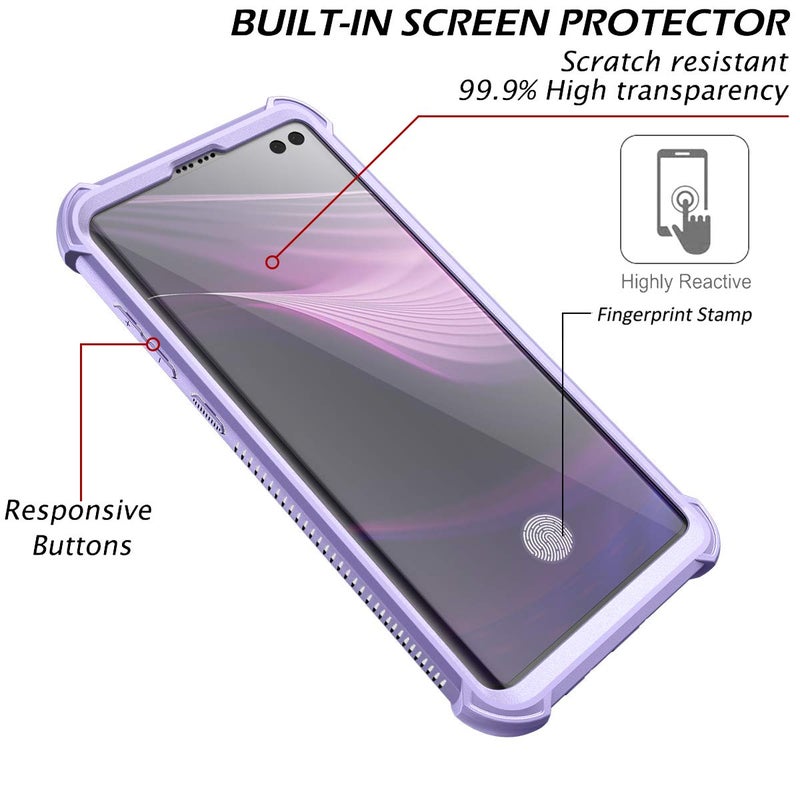 Dexnor Galaxy S10+ Plus Case with Built-in Screen Protector Clear Rugged Full Body Protective Shockproof Hard Defender Dual Layer Heavy Duty Bumper Cover Case for Samsung Galaxy S10 Plus - Purple - Image 5
