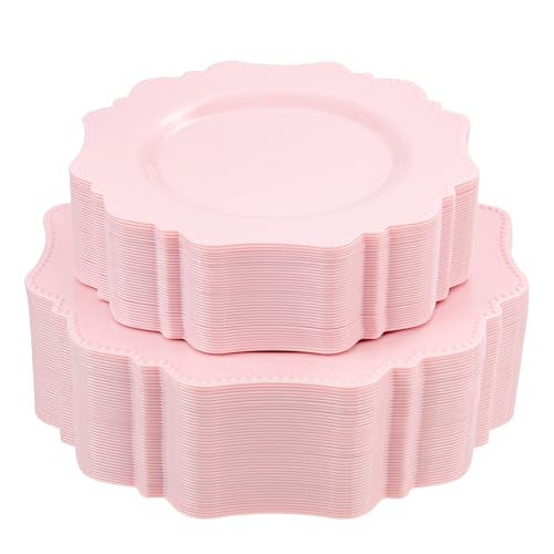 COLOSUS Disposable Pink Party Plastic Plates Set, 60 Pack (30 Guest) Dinner & Salad/Dessert Plate for Spring Wedding Birthday Party Dinner,Easter Day party plates - Image 1