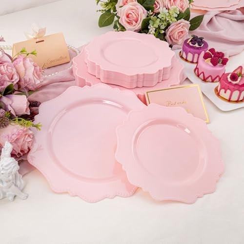 COLOSUS Disposable Pink Party Plastic Plates Set, 60 Pack (30 Guest) Dinner & Salad/Dessert Plate for Spring Wedding Birthday Party Dinner,Easter Day party plates - Image 4