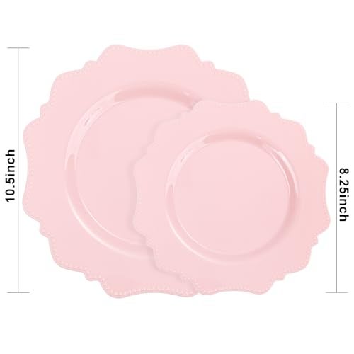 COLOSUS Disposable Pink Party Plastic Plates Set, 60 Pack (30 Guest) Dinner & Salad/Dessert Plate for Spring Wedding Birthday Party Dinner,Easter Day party plates - Image 2
