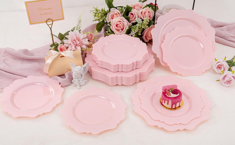 COLOSUS Disposable Pink Party Plastic Plates Set, 60 Pack (30 Guest) Dinner & Salad/Dessert Plate for Spring Wedding Birthday Party Dinner,Easter Day party plates - Image 3