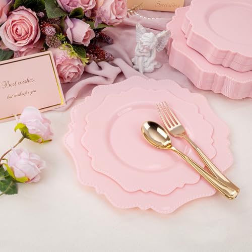 COLOSUS Disposable Pink Party Plastic Plates Set, 60 Pack (30 Guest) Dinner & Salad/Dessert Plate for Spring Wedding Birthday Party Dinner,Easter Day party plates - Image 5