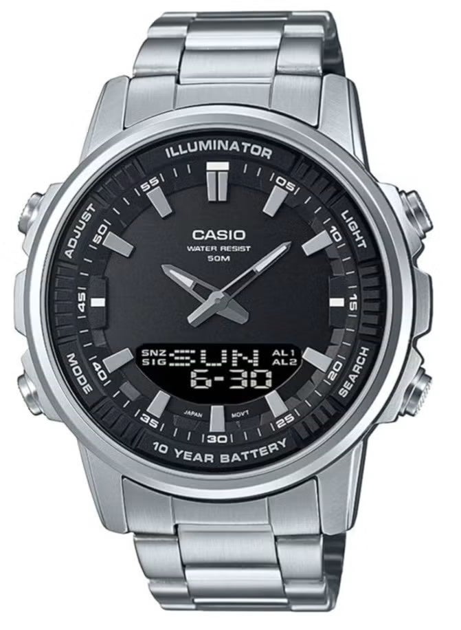 CASIO ساعة يد ستانلس ستيل أنالوج ورقمية AMW-880D-1AVDF - 52 ملم - فضي - Image 1