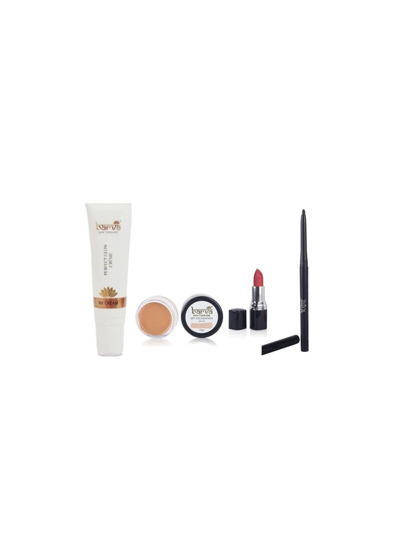 Barva Simple Makeover Kit – Ghee Enriched Makeup Combo | BB Cream 10ml, Kajal, Beige Foundation 9g & Lipstick (Pomegranate 208) 4.3g | Complete Makeup Kit for Women | Daily & Travel Use - Image 2