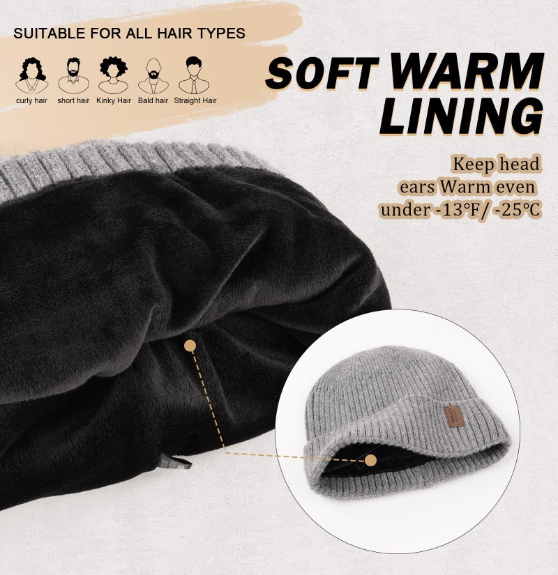 Wmcaps Warm Beanie for Men Women, Fleece Lined Beanie Warm Winter Caps Unisex Fashion Knit Cuffed Cap (Grey) - Image 2