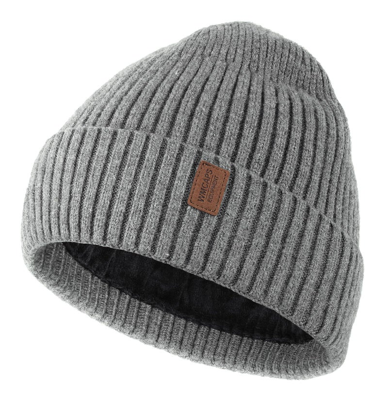 Wmcaps Warm Beanie for Men Women, Fleece Lined Beanie Warm Winter Caps Unisex Fashion Knit Cuffed Cap (Grey) - Image 1
