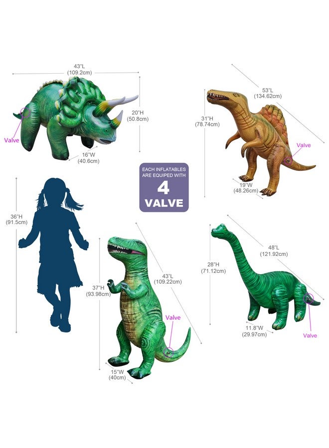جيت كرييشنز مجموعة ديناصورات جيت كرييشنز القابلة للنفخ، مكونة من ٤ قطع، من ديناصورات تي ريكس براكيوصور، سبينوصور، ترايسيراتوبس. مثالية لحمام السباحة وديكور الحفلات. تتراوح أحجامها بين ٣٧ و٥٣ بوصة تقريبًا، متعددة الألوان. - Image 2