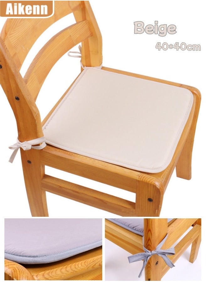 Aikenn Chair Pad 40cm Chair Cushion Sponge Chair Cushions Removable Chair Pad Seat Cushions For Office Seat Cushion With Ties For Indoor Dining Room And Kitchen Chairs (Beige)  - Image 1