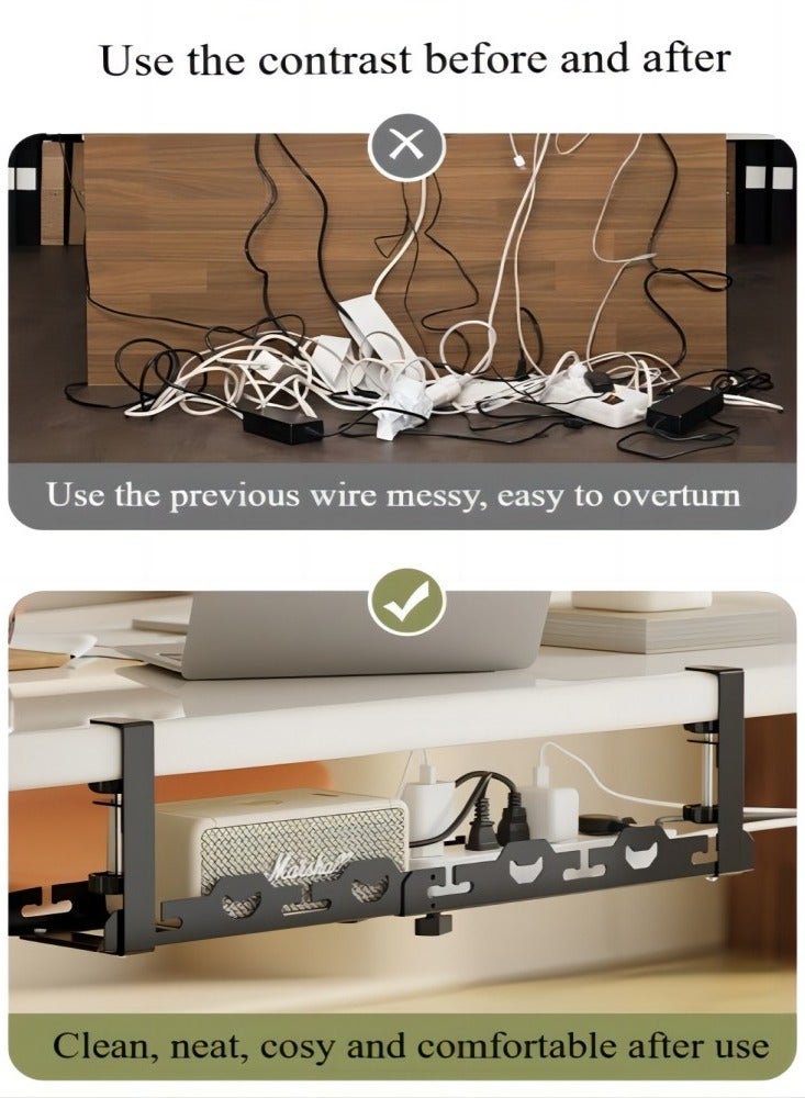 يمكن لدرج إدارة الكابلات تحت DESK ، تخزينًا قويًا للغاية تحت DESK ، الحفاظ على كبلات سطح المكتب أنيقة ، رف سلك الكربون القابل للتعديل ، فتحة سلكية سلكية ، رف تخزين الأسلاك الخالية من الثقب. - Image 2