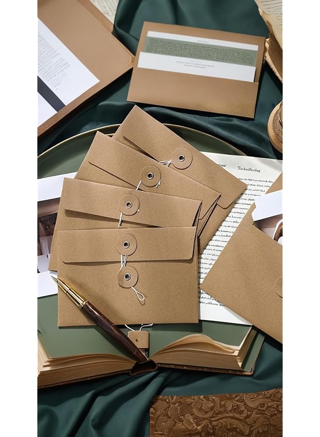 erorex 10 Pcs Kraft Paper Envelopes With Button And String Closure Vintage Pockets For Mail Postcards Bills Invitations Brown 6.7X4.5 Inch  - Image 1