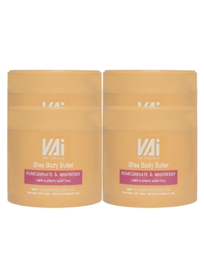 VAI 4 قطع زبدة الشيا للجسم بالرمان والتوت ترطيب مغذي يدوم 48 ساعة للبشرة شديدة الجفاف غنية بفيتامين هـ - Image 1