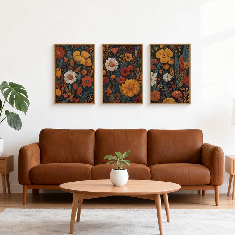 Ausril Vintage Orange Flower Framed Canvas Wall Art, Boho Abstract Floral Prints, Mid Century Botanical Flower Decor, Retro Neutral Plant Art Painting for Bedroom Living Room Office 16"x24"x3 - Image 2