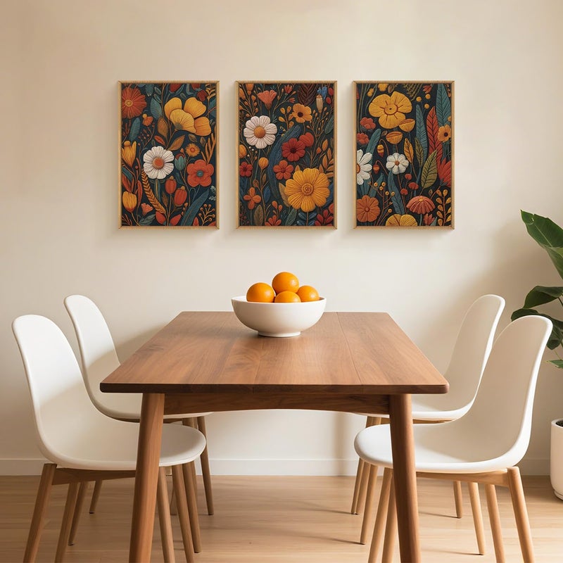 Ausril Vintage Orange Flower Framed Canvas Wall Art, Boho Abstract Floral Prints, Mid Century Botanical Flower Decor, Retro Neutral Plant Art Painting for Bedroom Living Room Office 16"x24"x3 - Image 4