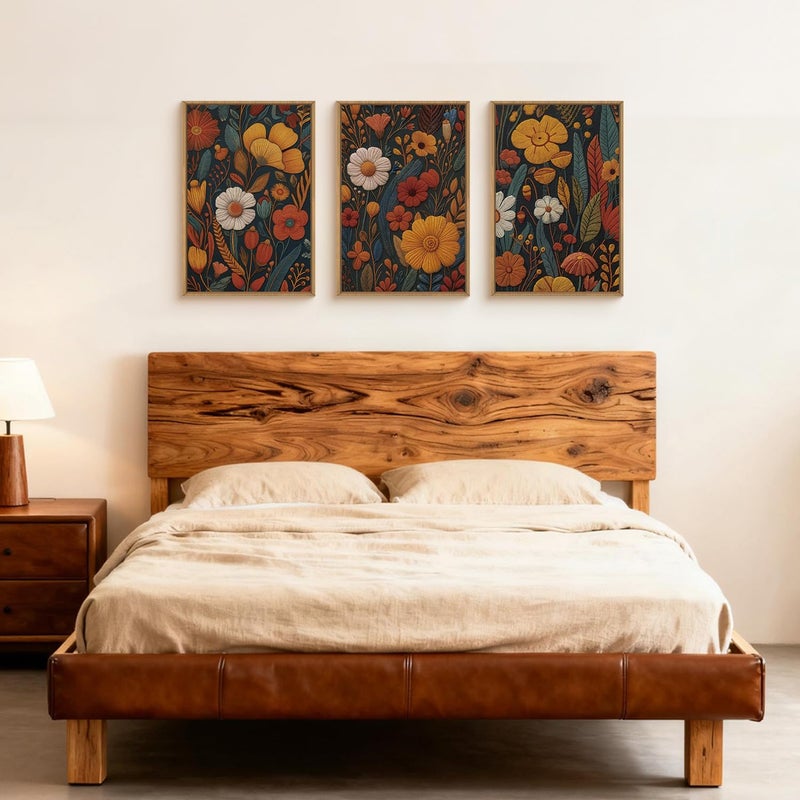 Ausril Vintage Orange Flower Framed Canvas Wall Art, Boho Abstract Floral Prints, Mid Century Botanical Flower Decor, Retro Neutral Plant Art Painting for Bedroom Living Room Office 16"x24"x3 - Image 3