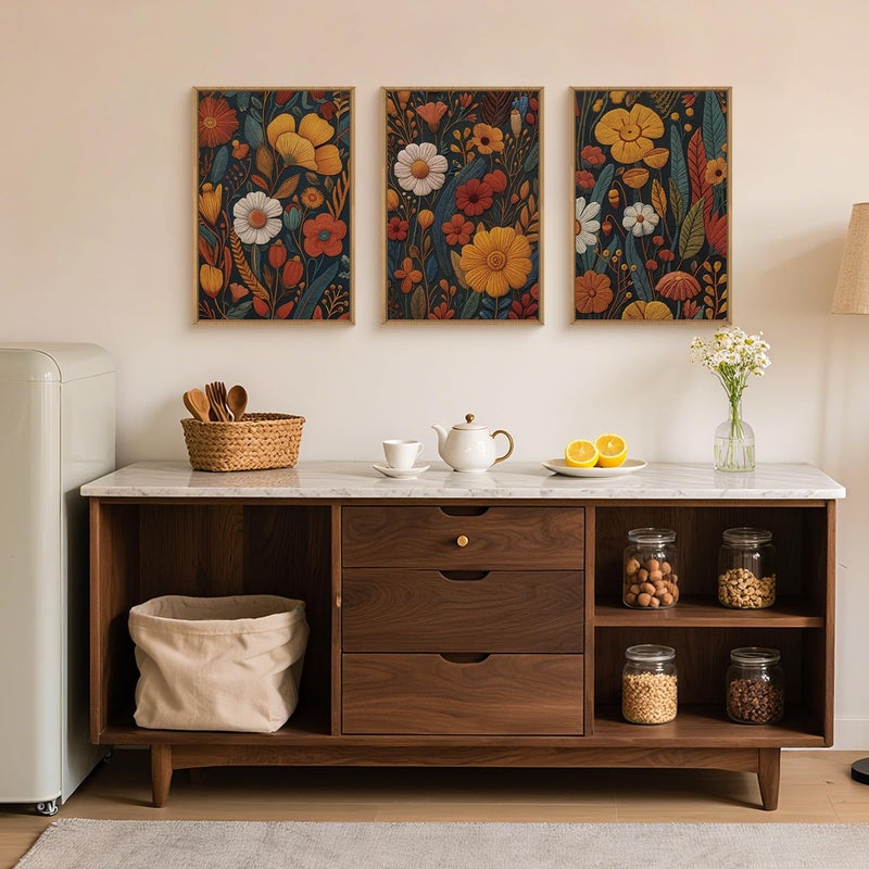 Ausril Vintage Orange Flower Framed Canvas Wall Art, Boho Abstract Floral Prints, Mid Century Botanical Flower Decor, Retro Neutral Plant Art Painting for Bedroom Living Room Office 16"x24"x3 - Image 5