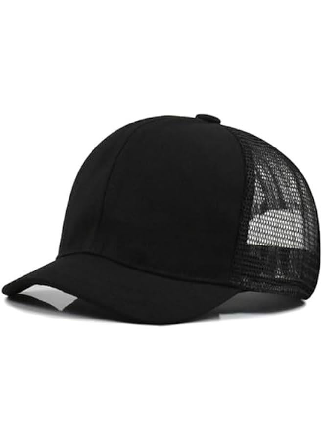 Short Brim Mesh-Back Baseball Cap Adjustable Washed Breathable Cotton Unconstructed Plain Dad Hat for Men Women - Image 1