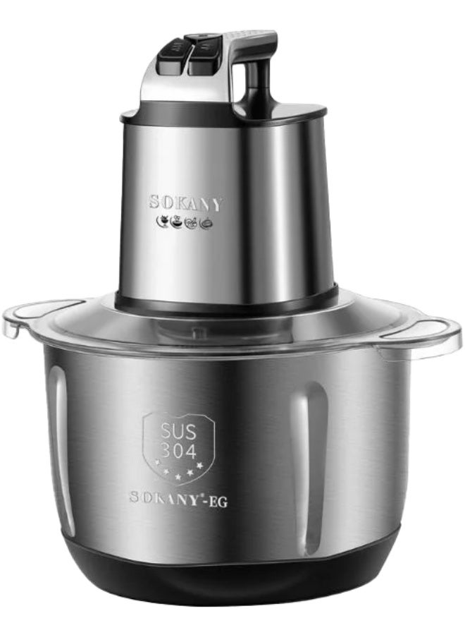 Sokany Meat and Vegetable Chopper, 5.5L, 1000W, Extra Blade, Stainless Steel, Silver, SK-7077N (with Elmaghraby Warranty) - Image 1