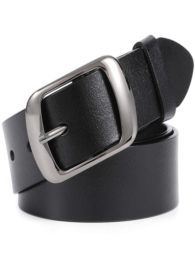 WHIPPY Women Leather Belts for Jeans Pants Fashion Dress Belt for Women with Solid Pin Buckle, Black, M - Image 1