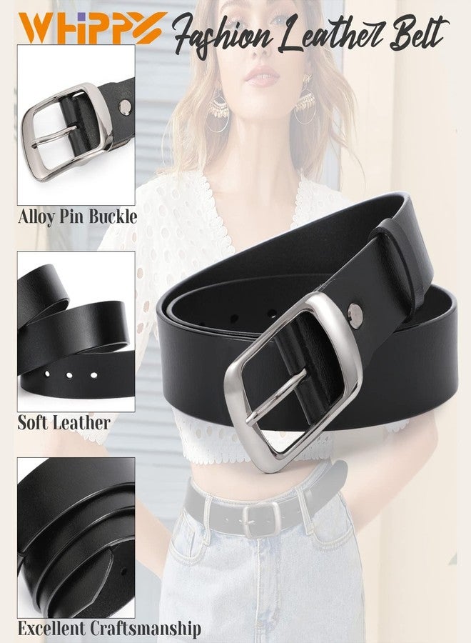 WHIPPY Women Leather Belts for Jeans Pants Fashion Dress Belt for Women with Solid Pin Buckle, Black, M - Image 3