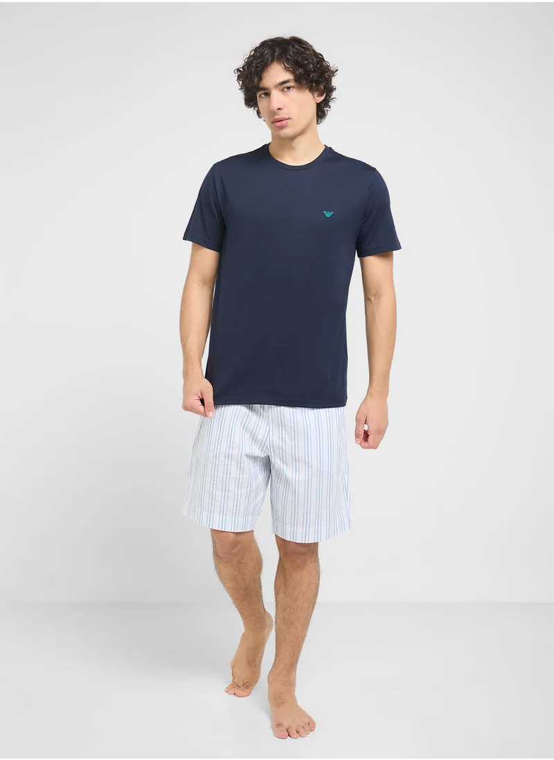 امبوريو ارماني Crew Neck T-Shirt & Logo Band Shorts