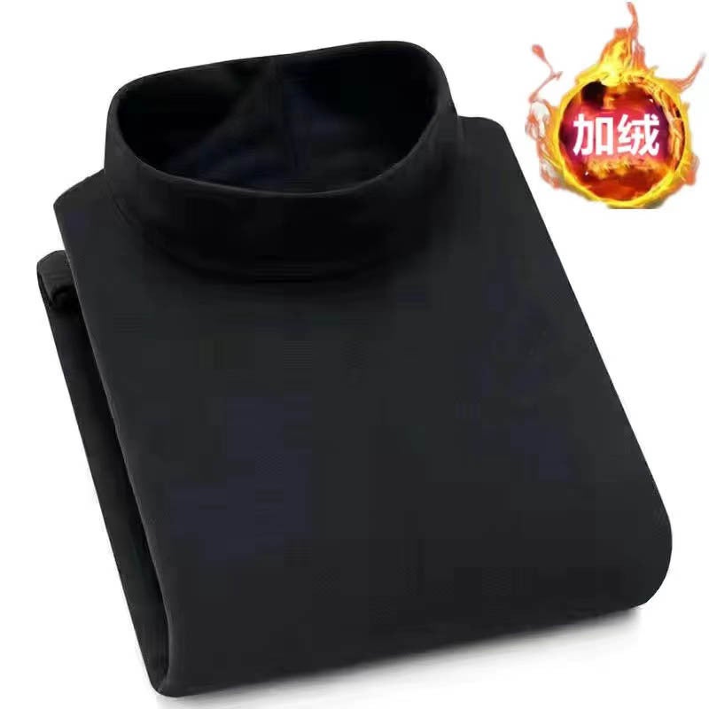 German velvet long-sleeved T-shirt for autumn and winter mens thermal underwear semi-high collar fleece-lined thickened inner base shirt double-sided velvet T Brown - Image 2