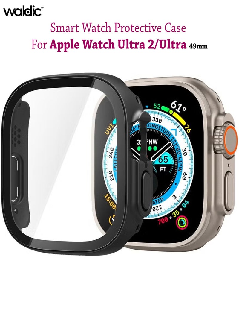 Waldic - Apple Watch Ultra 2/Ultra (49mm) Protective Case with Screen Protector | Sport Rugged Bumper Designed For Apple Watch Ultra 2/Ultra (49mm) | Case Built In 9H Tempered Glass Screen Protector, Hard PC Protective Case Cover - Black - Image 1