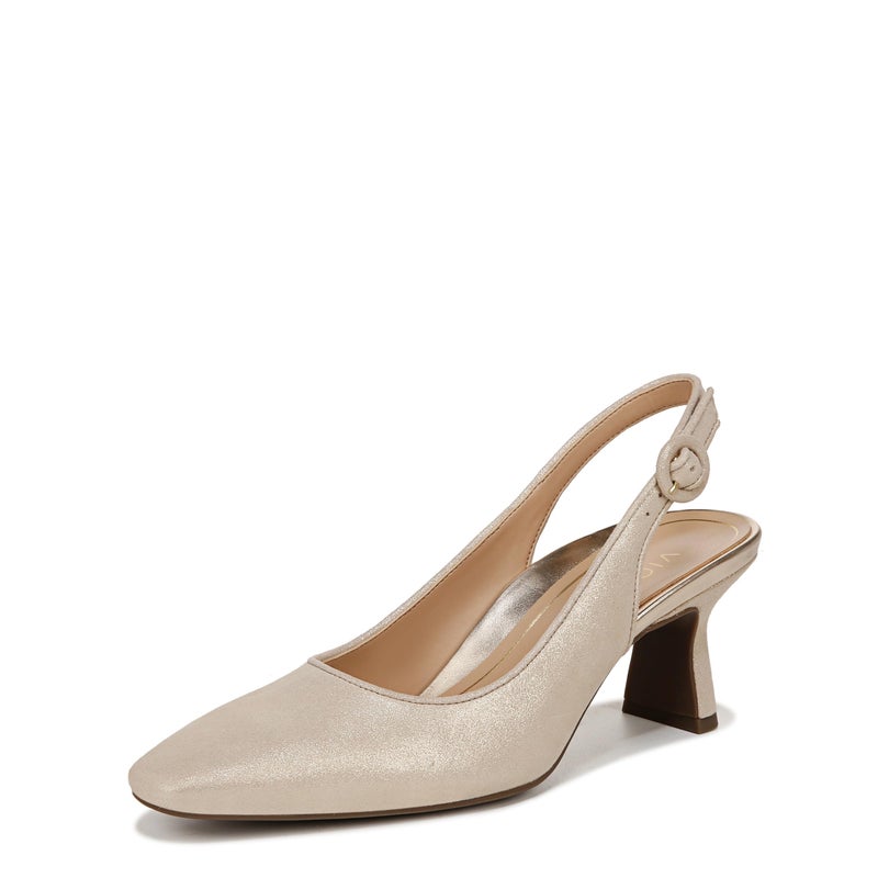 Vionic Women's Sirah Perris Comfortable Kitten Heels- Supportive Backstrap Square Toe Comfort Shoes Gold Metallic Leather 6.5 Medium - Image 3