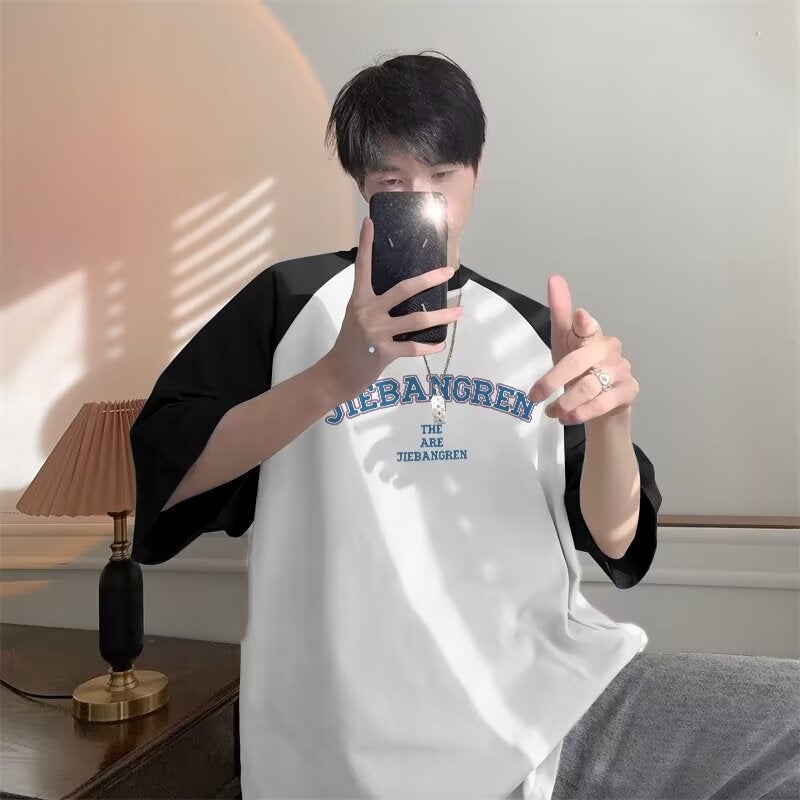 Teenager Short-Sleeved T-Shirt Joker Men'S Summer American Retro High Street Men'S Half-Sleeved Clothes High School Student Bottoming Shirt. - Image 1