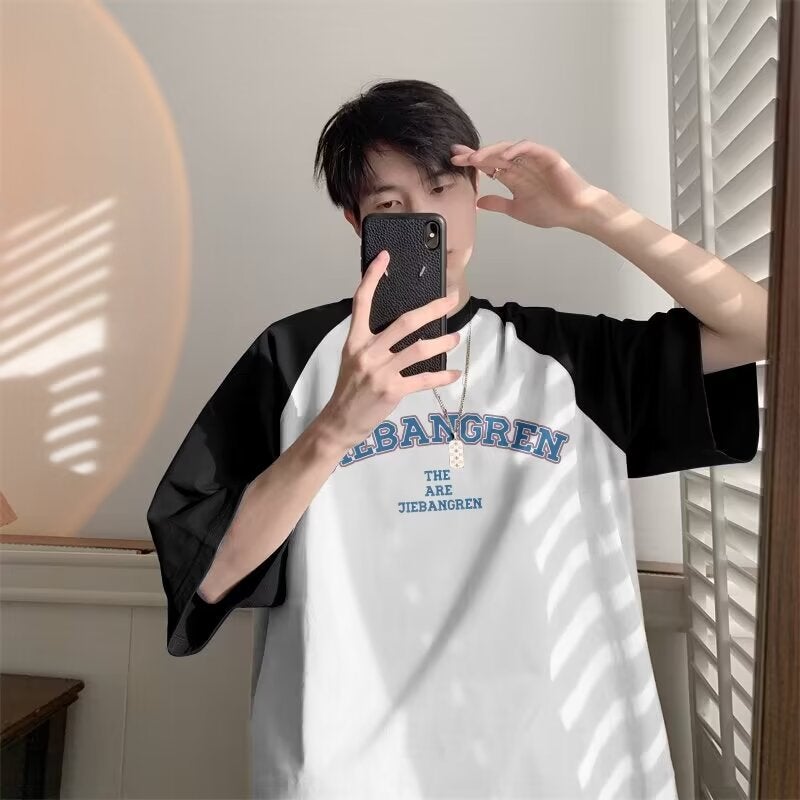 Teenager Short-Sleeved T-Shirt Joker Men'S Summer American Retro High Street Men'S Half-Sleeved Clothes High School Student Bottoming Shirt. - Image 2