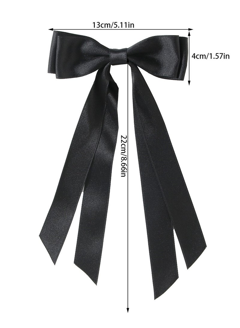 Folanry Hair Bows Ribbon, 6 Pcs Long Silky Satin Hair Bows Hair Clip for Women Girls, Bowknot Hair Clips Barrettes with Small Long Tail Solid Satin Hair Accessories  - Image 4