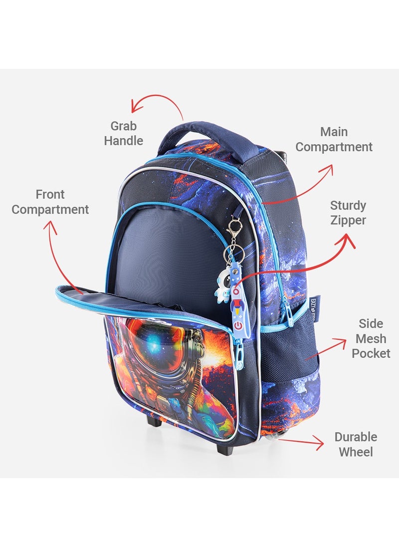 Eazy Kids Set of 3 Bags 16 Inch Trolley School Bag With Lunch Bag And Pencil Case Outer Space - Blue  - Image 2