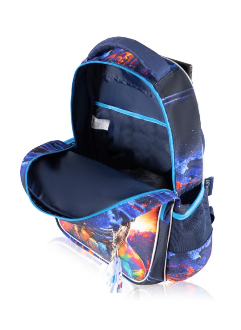 Eazy Kids Set of 3 Bags 16 Inch Trolley School Bag With Lunch Bag And Pencil Case Outer Space - Blue  - Image 3