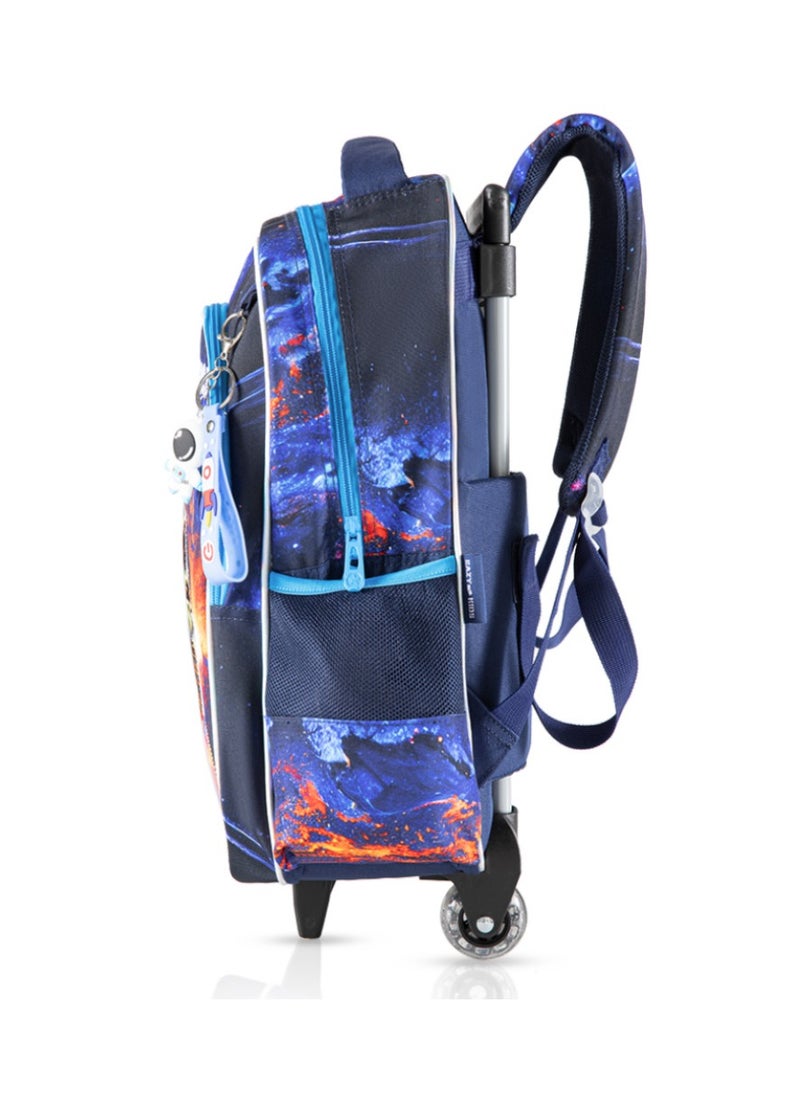 Eazy Kids Set of 3 Bags 16 Inch Trolley School Bag With Lunch Bag And Pencil Case Outer Space - Blue  - Image 4