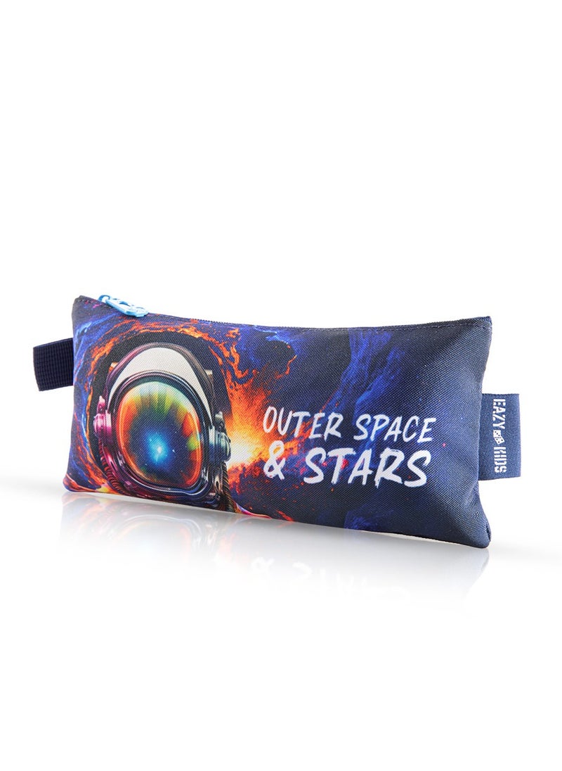 Eazy Kids - Set of 3 Bags 16 Inch Trolley School Bag With Lunch Bag And Pencil Case Outer Space - Blue - Image 1