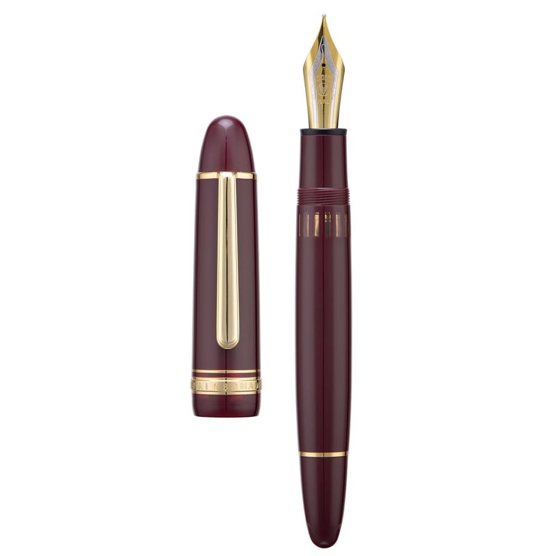 Wikult Yongsheng Junlai 930 Acrylic Fountain Pen Size 9 Broad Nib with Piston Filling System Wine Red Fence Ink Tank with Torpedo Shape Design Large Hand Pen Gold Trim - Image 2