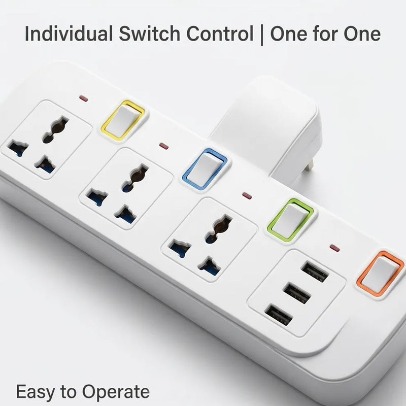 6-in-1 Multi Plug Extension 3 Way 3 USB with Individual Switched Wall Socket - Image 5