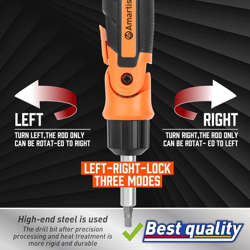 Amartisan 12-in-1 Multi Bit Screwdriver, Ratchet Screwdriver, 60-Degree Adjust Precision Screw Driver, Slotted/Philips/Torx/Square/Hex - Image 5