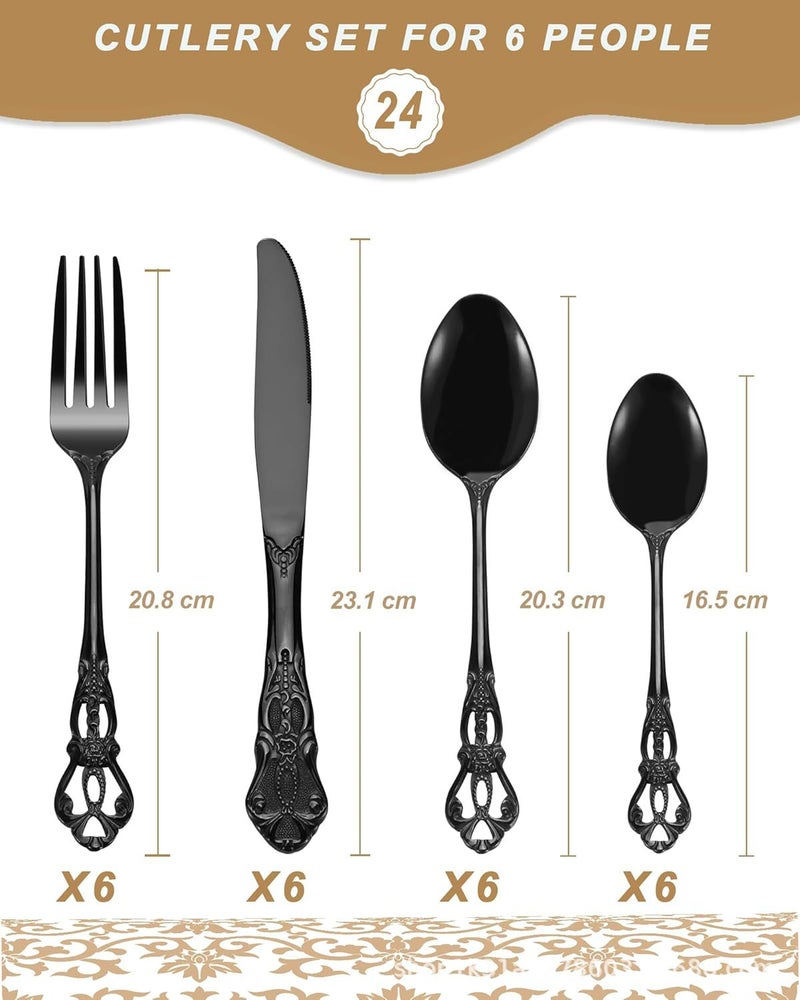 Cross-Border Best-Selling Retro Embossed Royal Stainless Steel Cutlery Set - Steak Knives, Forks & Dessert Spoons