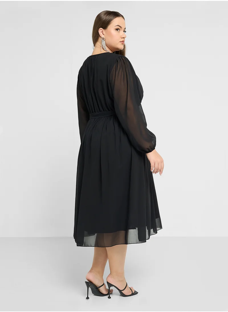 ايلا بلس Puff Sleeve A-Line Dress