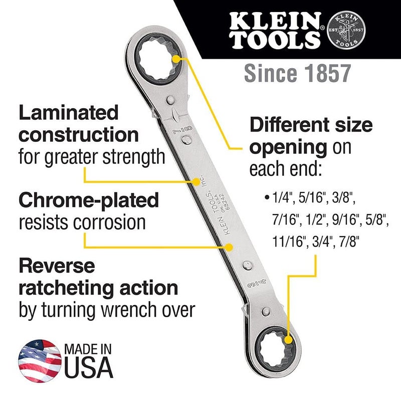 Klein Tools 68245 Reversible Ratcheting Box Wrench Set Made in USA 5Piece Black - Image 2