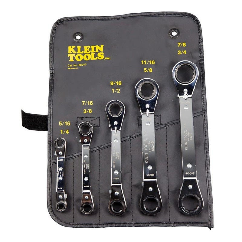 Klein Tools 68245 Reversible Ratcheting Box Wrench Set Made in USA 5Piece Black - Image 1