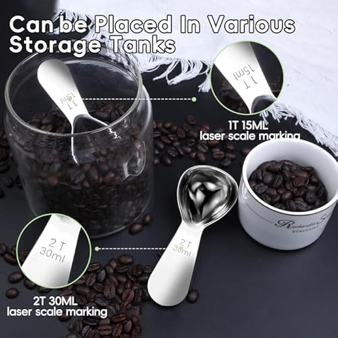 ريحني مجموعة ملعقة قهوةملعقة طعام قياس 15 مل قطعة من تصميم الطلاء المقاوم للصدأ مصنوعة من خلافة القهوة المطحونة تتناسب داخل عبوات Airscape 1 ملعقة كبيرة 15 مل*2 - Image 4